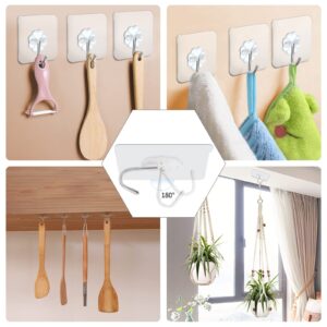 Anffeary 10 Packs Wall Hooks for Hanging Heavy Duty 22lb(Max), Waterproof Transparent Self Adhesive Wall Hooks Sticky Hooks Wall Hangers for Door Bathroom Shower Kitchen Outdoor Utility Hooks Hanger