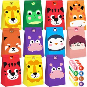 vgoodall 36pcs party favor bags, animal goodie bags paper gift bags with stickers treat bags return gift bags for kids birthday party supplies 4.7" x 3.1" x 8.7"