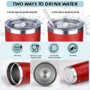 RIICEO 20oz Tumbler with Straw and Brush,Stainless Steel Vacuum Insulated tumbler, Double Wall Insulated Coffee Tumbler for Outdoor, Home, Travel,Office (Bright red, 1pcs)