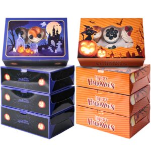 vgoodall 6 count halloween cupcake boxes, 8 sets halloween treat boxes cupcake containers with window for birthday holiday bakery supplies halloween party decorations 9.5"x6.3"x3"