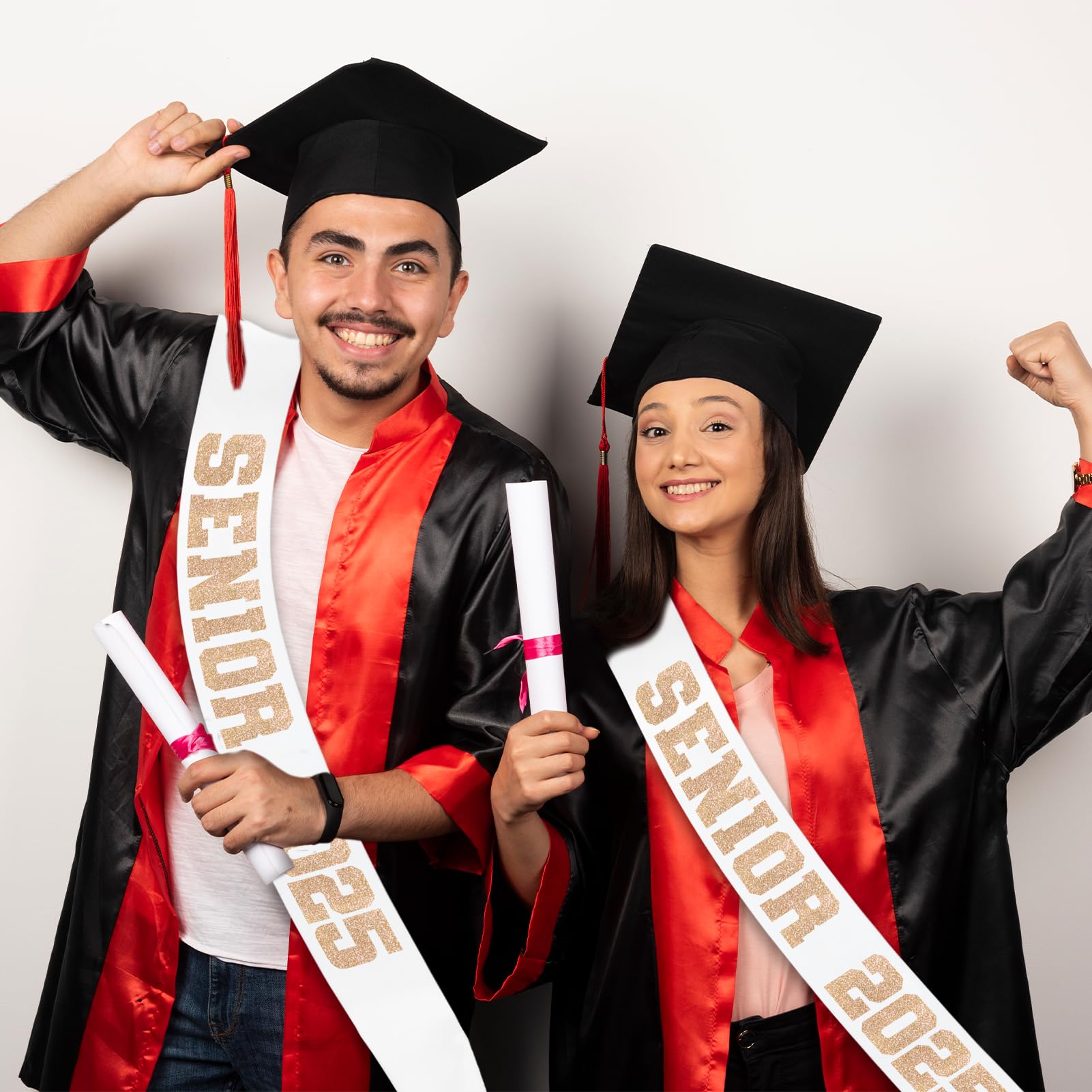 8 Pcs White Senior 2025 Sashes with Champagne Gold Glitter Letters - Graduation Celebration sash, Senior Sashes Class of 2025, Senior Cheer Sash, Class Competition Sashes, Graduation Party Supplies