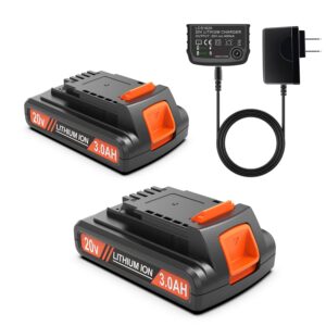 peyesten 2 pack 3000mah 20v max battery and charger, replacement for black and decker 20v lithium battery, compatible with all original cordless power tools and charger.