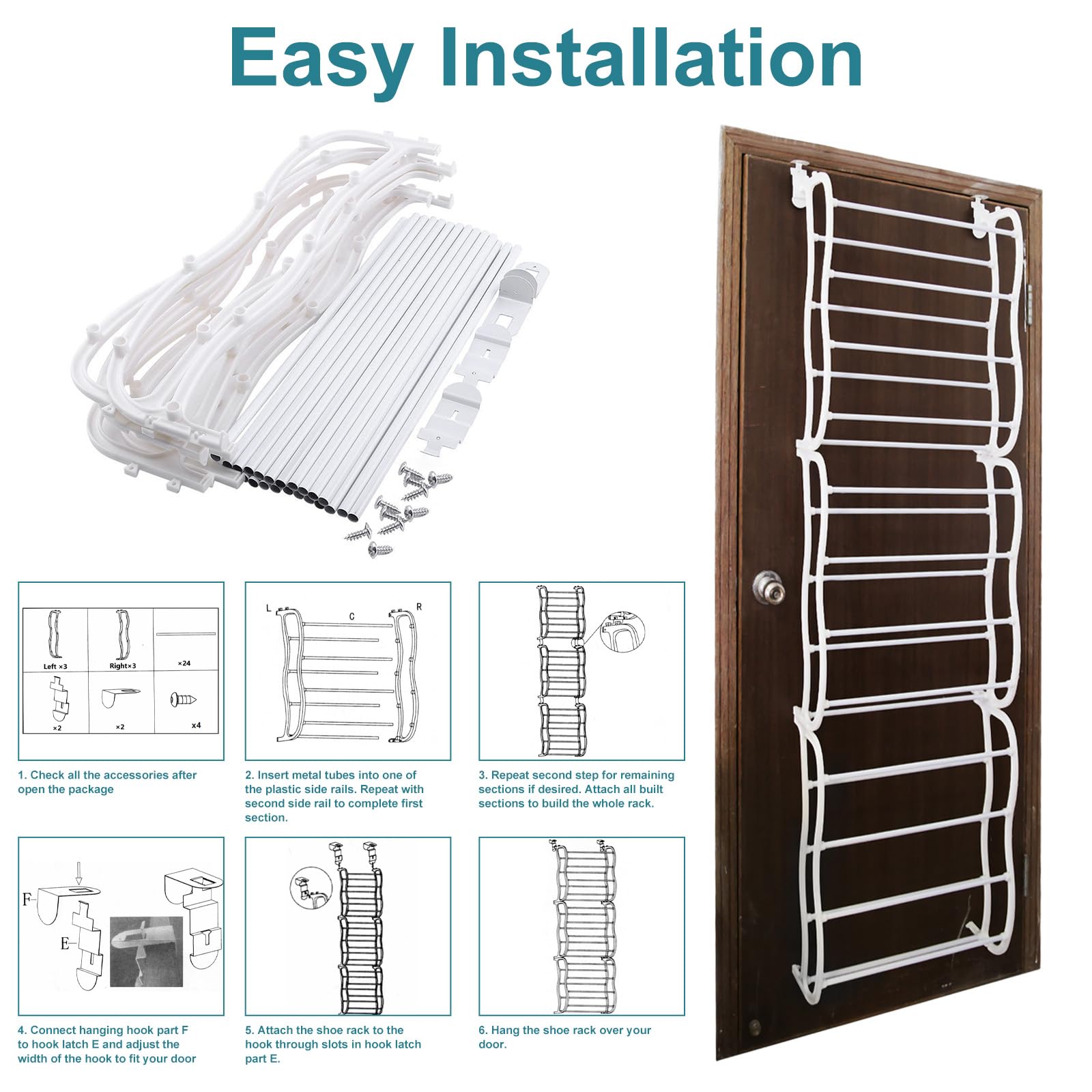 Zorpupoa Over the Door Shoe Rack, 12 Layers 36 Pair Shoes Wall Hanging Shelf Storage Shoe Organizer, Fold-up Non-slip Bars, White