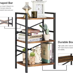 KKN Book Shelf, 4 Tier Industrial Book case, Metal & Wood Small Bookshelf, Display Shelf Book Shelf Storage Organizer for Living Room, Bedroom, and Office Furniture (3 Tier)