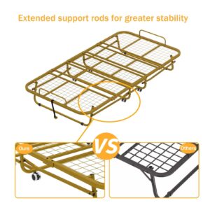 Folding Bed with Mattress, 75x38 Twin Size Fold Up Bed, 5-inch Memory Foam, Portable Foldable Roll Away Adult Bed with Lockable Wheels, Easy Assembly & Moving, Space-Saving (WhiteGold)