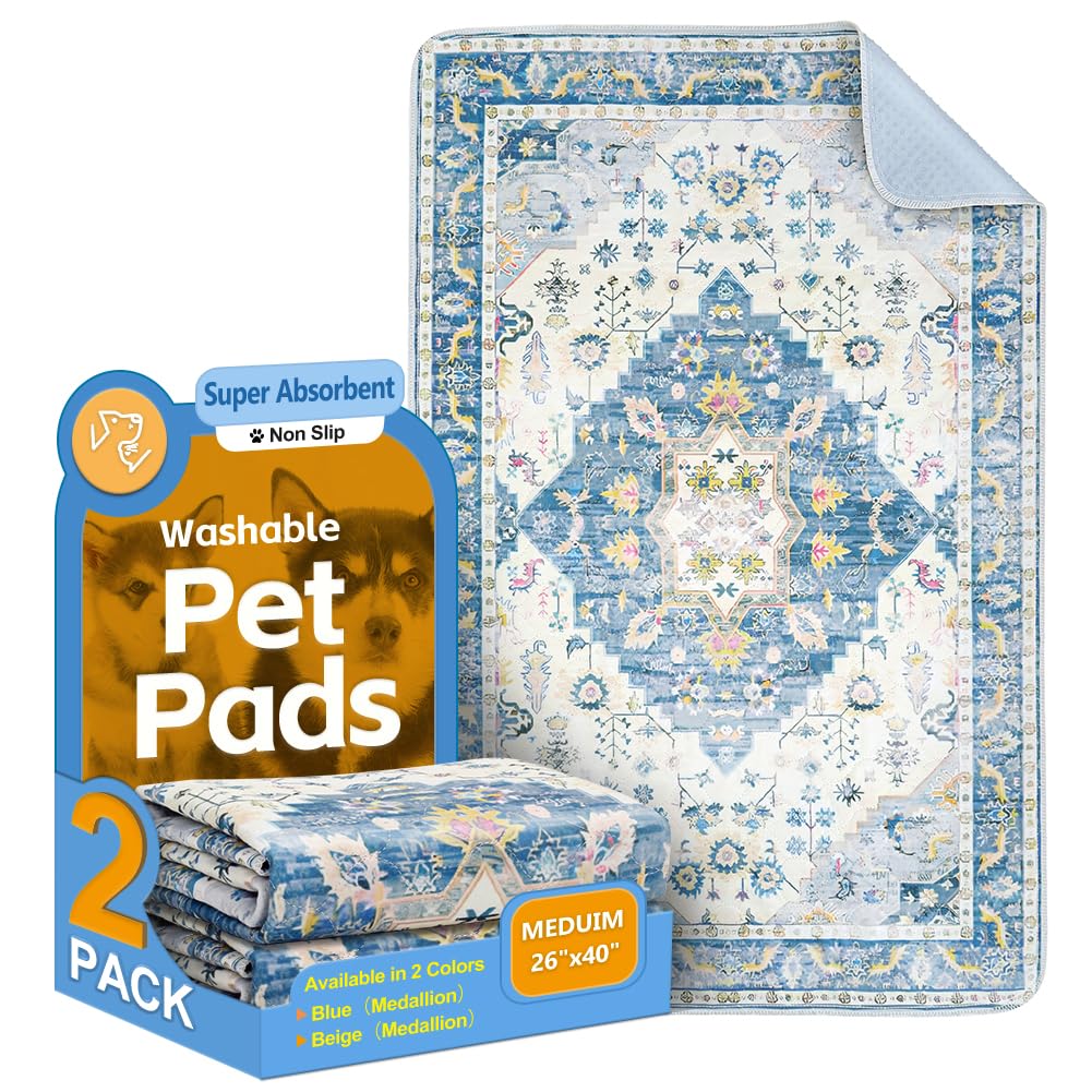 Washable Pee Pads for Dogs, 2 Pack Reusable Puppy Training Pads 40"x26" Super Absorbent Waterproof Dog Training Pads, Non-Slip Potty Pads, Whelping Pads Litter Mat