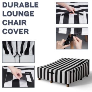 Hptmus Outdoor Double Wide Chaise Lounge Covers - Patio Chaise Lounge Covers Heavy Duty Waterproof Outdoor Patio Furniture Covers Lounge Chair Covers, 82"L x 57"W x 32"H(Black&White Stripe)