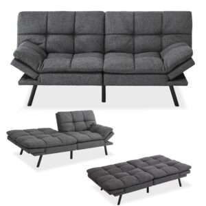 muuegm 71" sofa bed with memory foam,futon sofa bed with adjust backrest and armrest, couches for living room,studios, apartments, dormitories, offices and game rooms. grey sofa