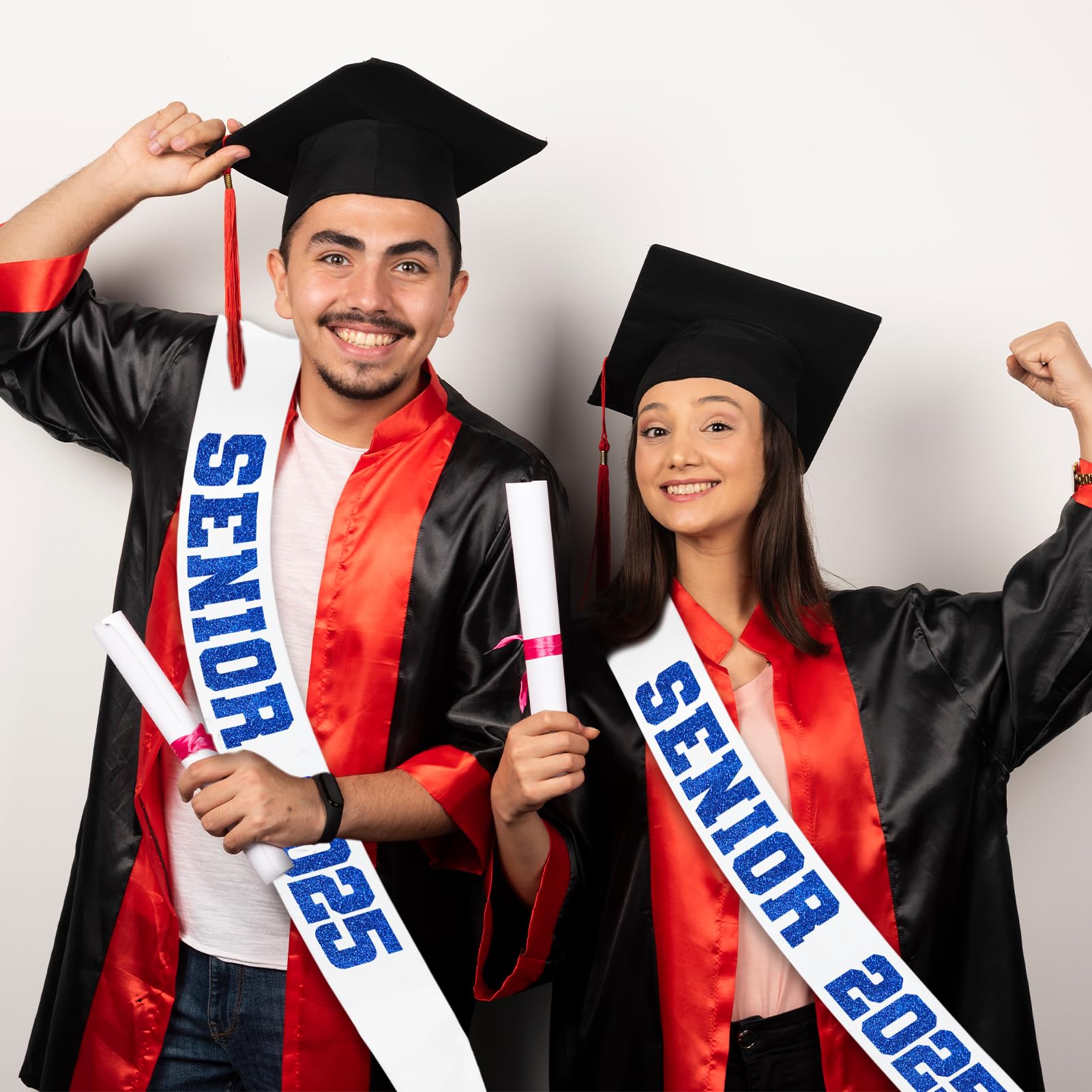 8 Pcs White Senior 2025 Sashes with Royal Blue Glitter Letters - Graduation Celebration sash, Senior Sashes Class of 2025, Senior Cheer Sash, Class Competition Sashes, Graduation Party Supplies