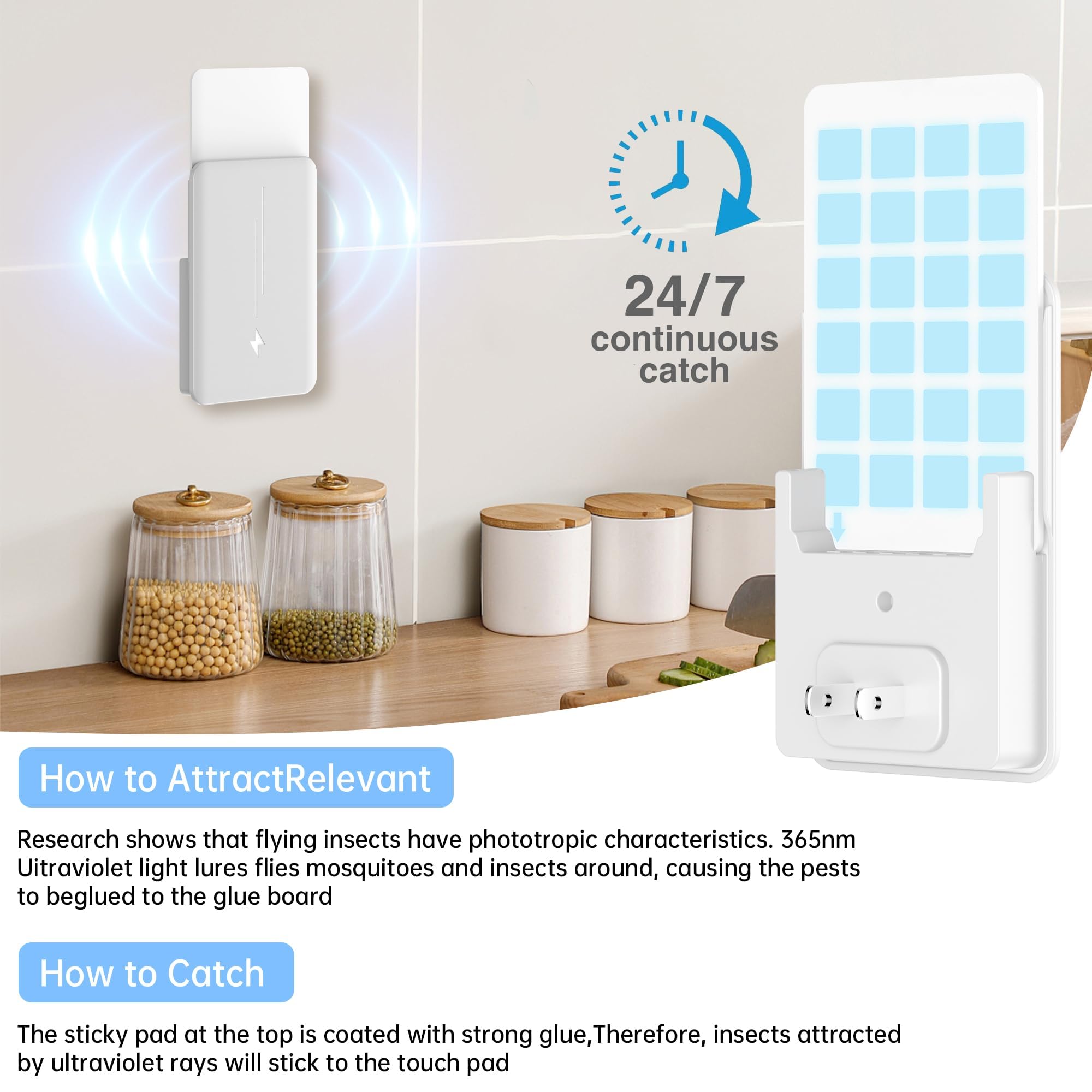 Sect Trap 𝗢𝗱𝗼𝗿𝗹𝗲𝘀𝘀&𝗡𝗼𝗶𝘀𝗲𝗹𝗲𝘀𝘀 Indoor Fly Trap - Catching Fruit Flies, Mosquitoes and Other Nuisances,Suitable for Indoo & Outdoor(1 White Device