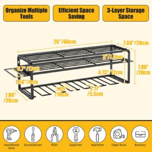 Xverycan Power Tool Organizer for Tool Storage, Wall Mounted Drill Holder, Tool Holder & Storage Rack for Garage Organizer, 3 Layer Heavy Duty Metal Tool Shelf with 7 Battery Holder Rack