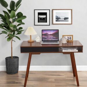 GarveeHome 42 Inch Mid Century Home Office Writing Desk, Modern Simple Computer Desk with Drawer and Open Storage Cubby, Small Vanity Table Desk for Bedroom, Walnut