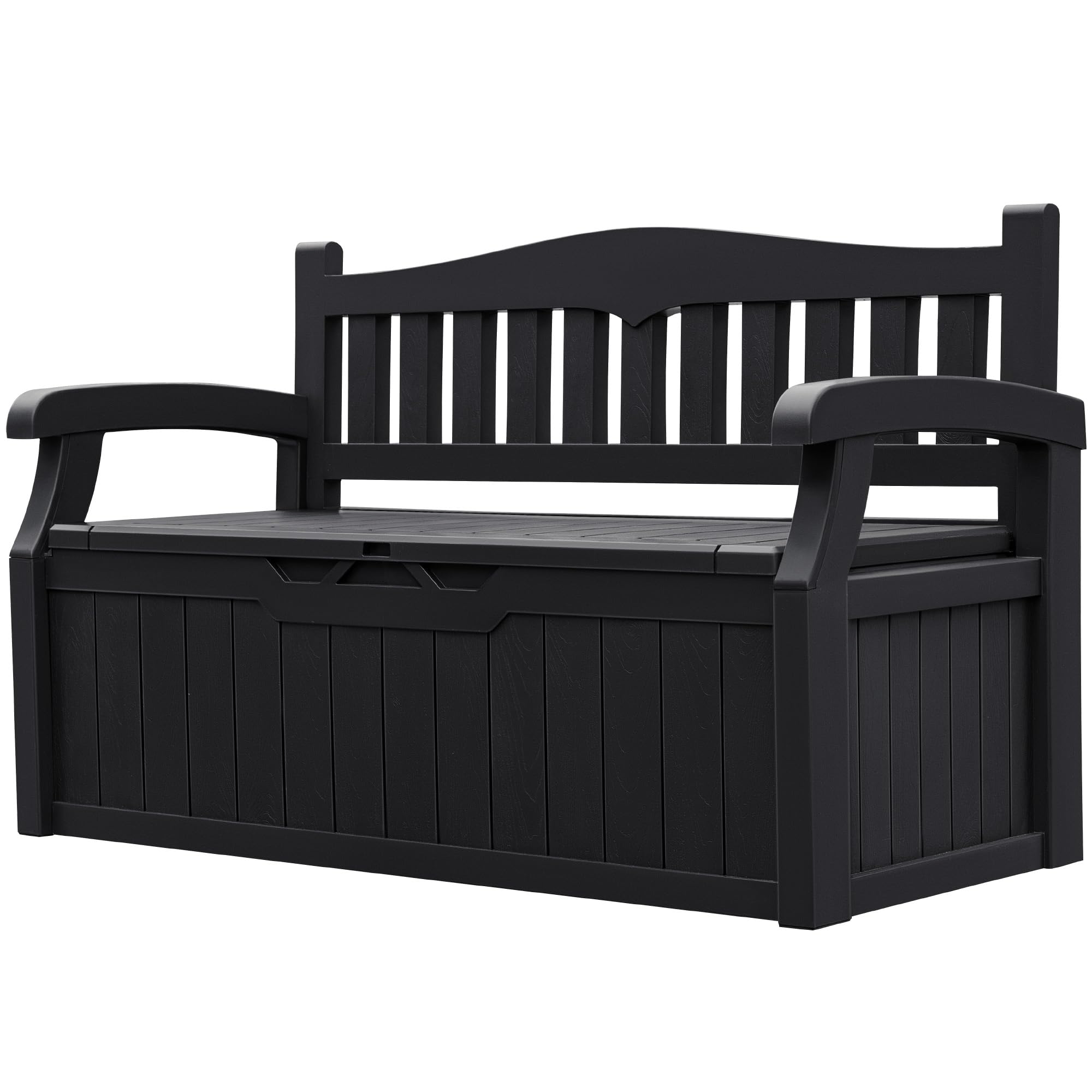 Greesum 70 Gallon Outdoor Storage Bench, Resin Patio Furniture with Armrest,Waterproof and Durable, Perfect to Garden, Poolside and Lawn, Black