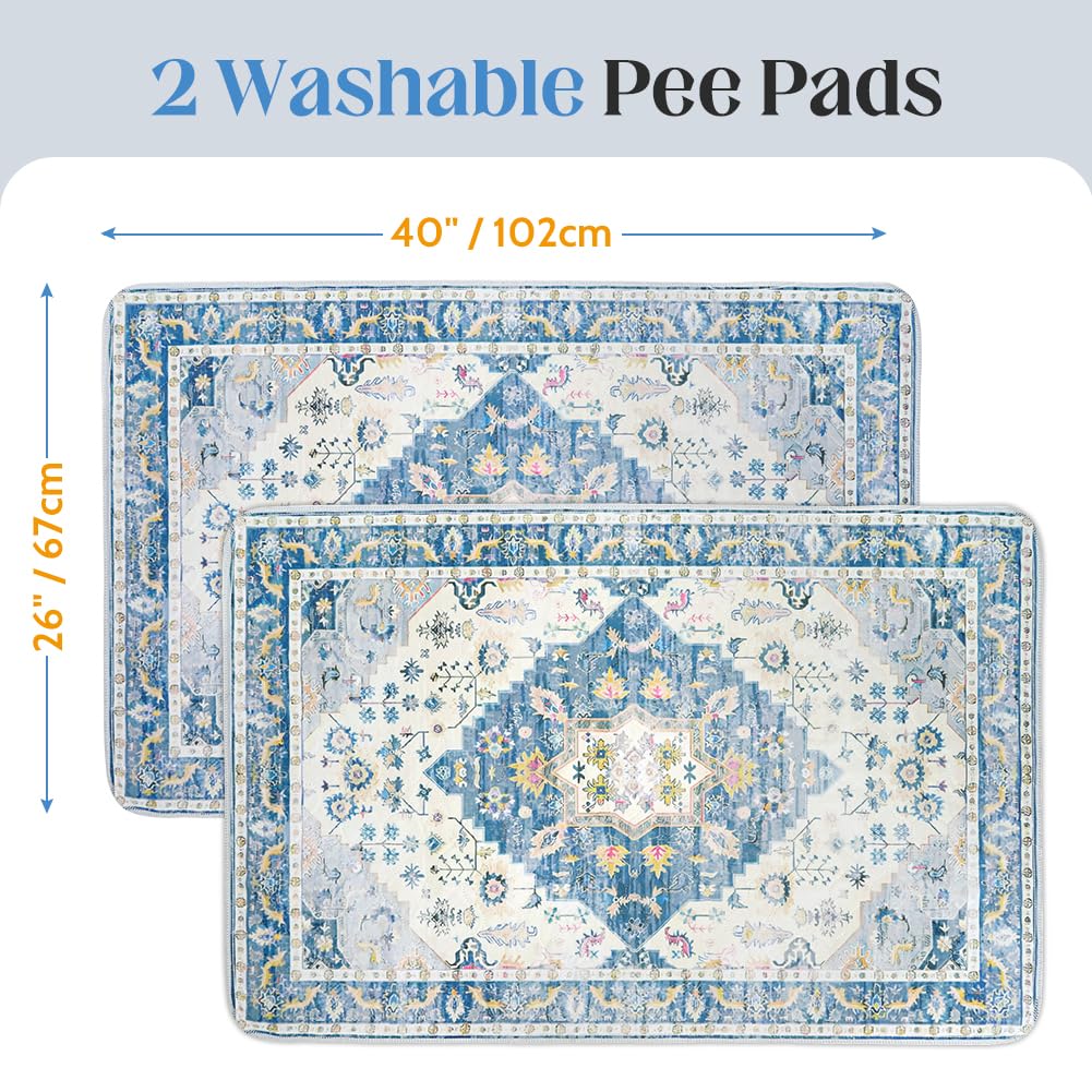 Washable Pee Pads for Dogs, 2 Pack Reusable Puppy Training Pads 40"x26" Super Absorbent Waterproof Dog Training Pads, Non-Slip Potty Pads, Whelping Pads Litter Mat