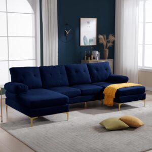 PEIHONGET U Shaped Sectional Couch, Convertible Sectional Sofa Couch, U-Shaped Modern Fabric Modular Sofa, 4 Seat Sofa Set for Living Room (blue)