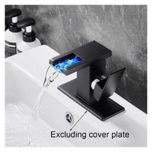 LIANTE LED Bathroom Sink Faucet, Matte Black Waterfall Single Hole Handle RV Bath Vanity Faucets, Wide Glass Spout,Kitchen Faucet