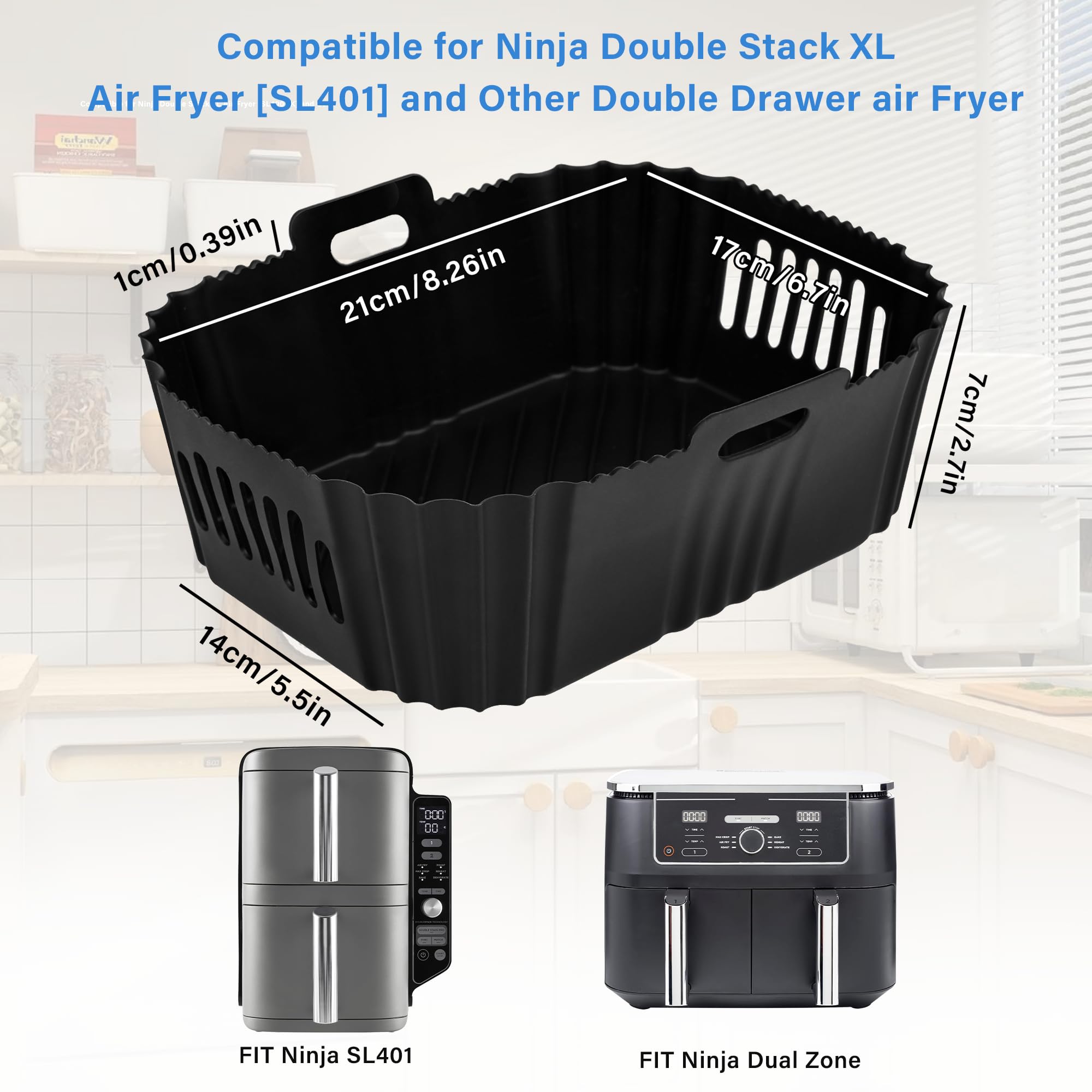 Fioxcomko Silicone Air Fryer Liners for Ninja double stack air fryer SL401, Perforated Dual Air Fryer Silicone Liners,Air Fryer Accessories for Ninja Air Fryer 2 Basket DZ401/DZ550