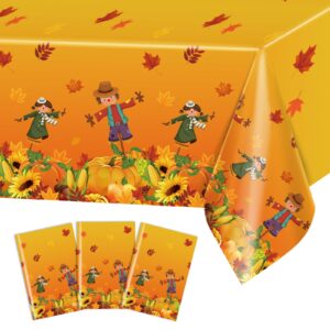 avezano 3 pcs fall tablecloth autumn tablecloth disposable thanksgiving plastic tablecloths scarecrow pumpkin maple leaf fall tablecloths for rectangle tables, 108x54 inch