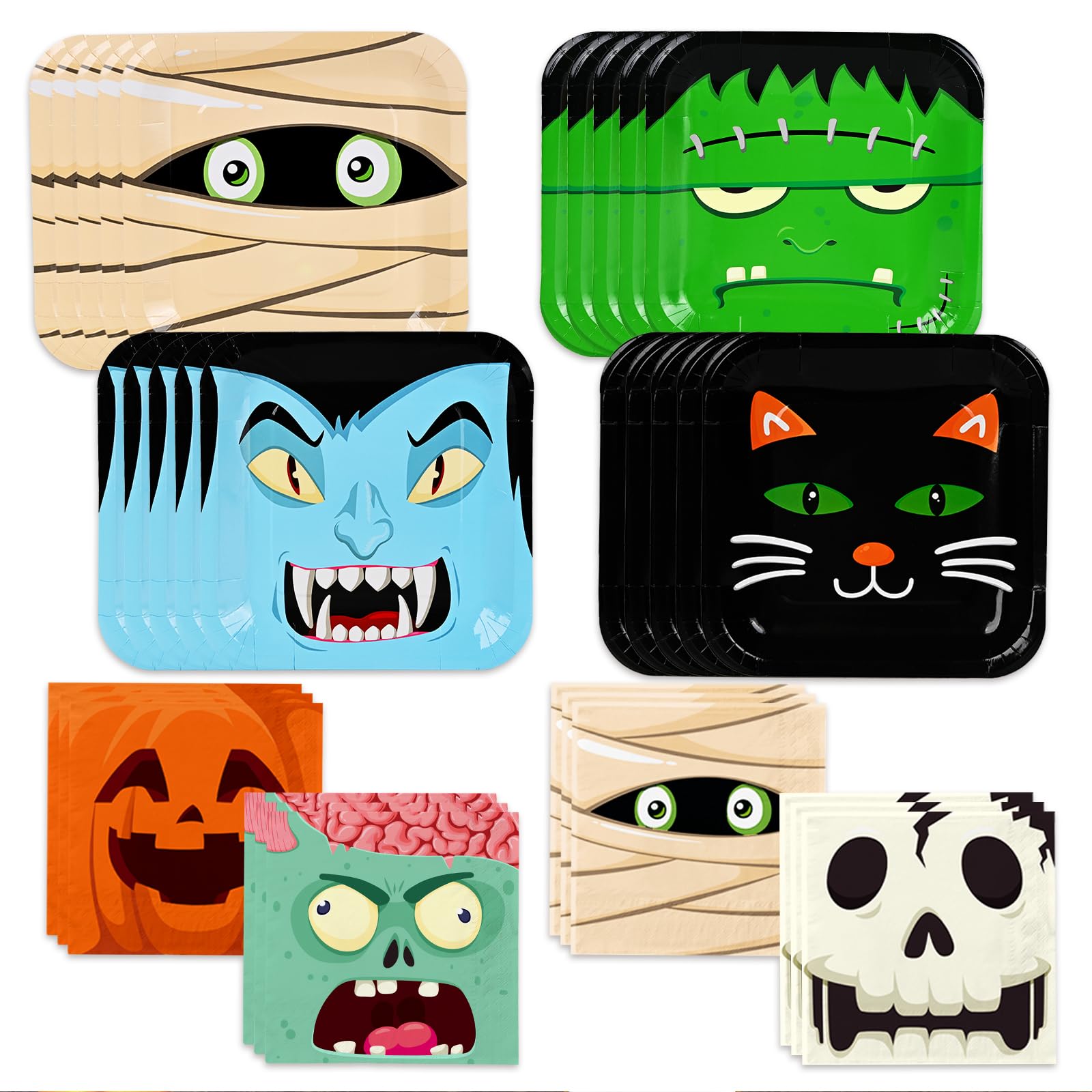 Lamparty Halloween Party Supplies Disposable Big Paper Plates and Paper Napkins for Halloween Party Decorations Serve 48 ﻿