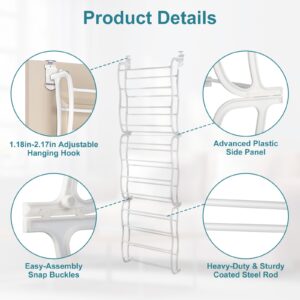 Zorpupoa Over the Door Shoe Rack, 12 Layers 36 Pair Shoes Wall Hanging Shelf Storage Shoe Organizer, Fold-up Non-slip Bars, White