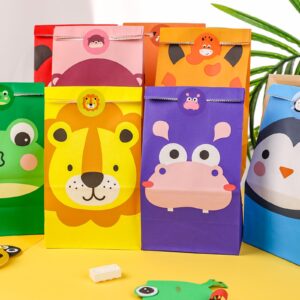 VGOODALL 36PCS Party Favor Bags, Animal Goodie Bags Paper Gift Bags with Stickers Treat Bags Return Gift Bags for Kids Birthday Party Supplies 4.7" x 3.1" x 8.7"