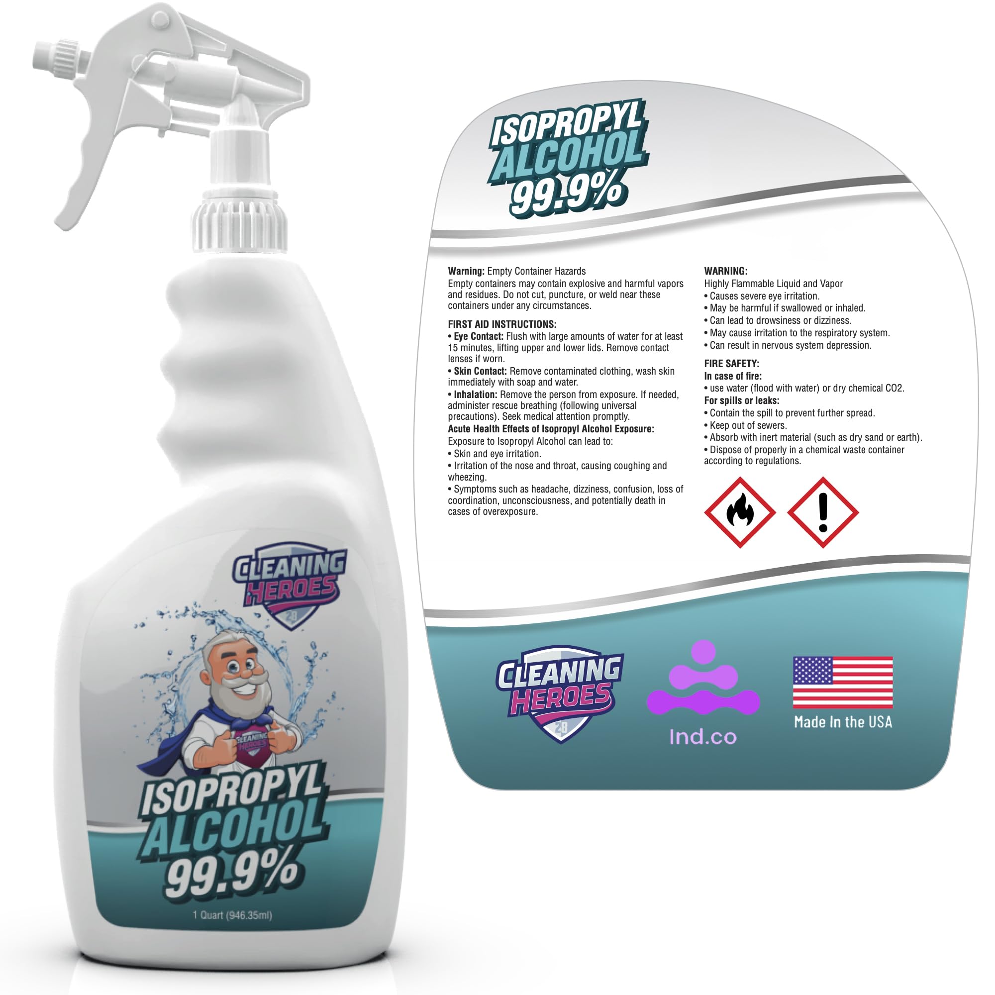 CLEANING HEROES 99% Isopropyl Alcohol Spray, 32 Fl. Oz - Ultimate Rubbing Alcohol Cleaner for Electronics, Wounds, and Household Use