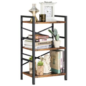 kkn book shelf, 4 tier industrial book case, metal & wood small bookshelf, display shelf book shelf storage organizer for living room, bedroom, and office furniture (3 tier)