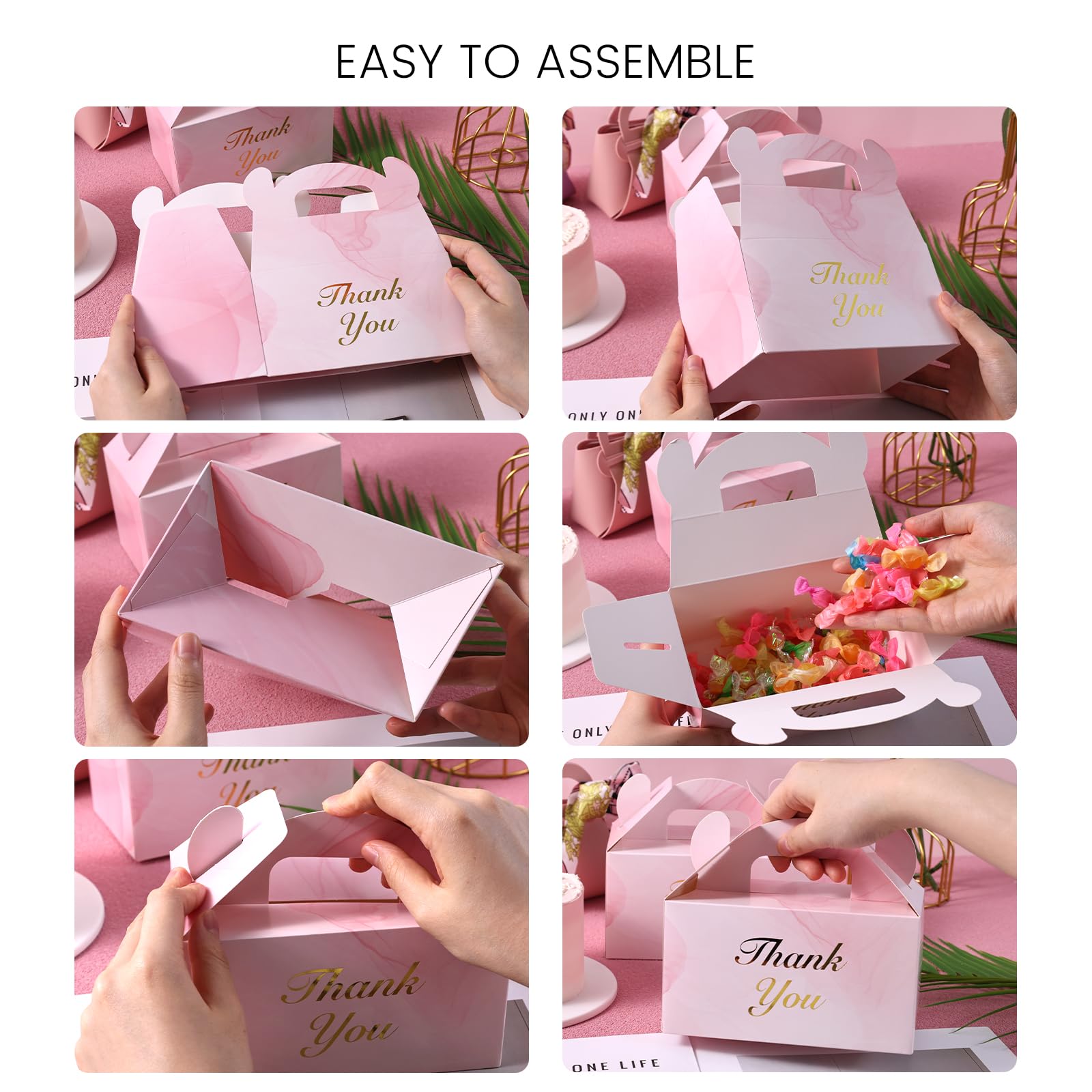 VGOODALL 16PCS Party Favor Boxes, Mini Pink Gable Boxes Marbleized Gift Boxes Thank You Gift Boxes Treat Boxes for Birthday Wedding Party Bridal Shower, 6×3.5×3.4 Inch