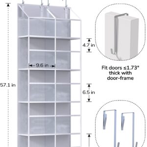 ALLTIDYUP Clear Over The Door Organizer 5 Shelf, Door Hanging Organizer with 10 Large Capacity Pockets, Behind The Door Storage for Pantry Dorm Room Bedroom Closet Nursery and Sundries, White