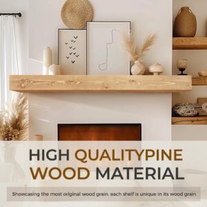 YLYHSST 60" Fireplace Mantel, 5'' Thick Handmade Hollow Solid Wood Wall Long Floating Shelf with Invisible Wood Brackets, Wood