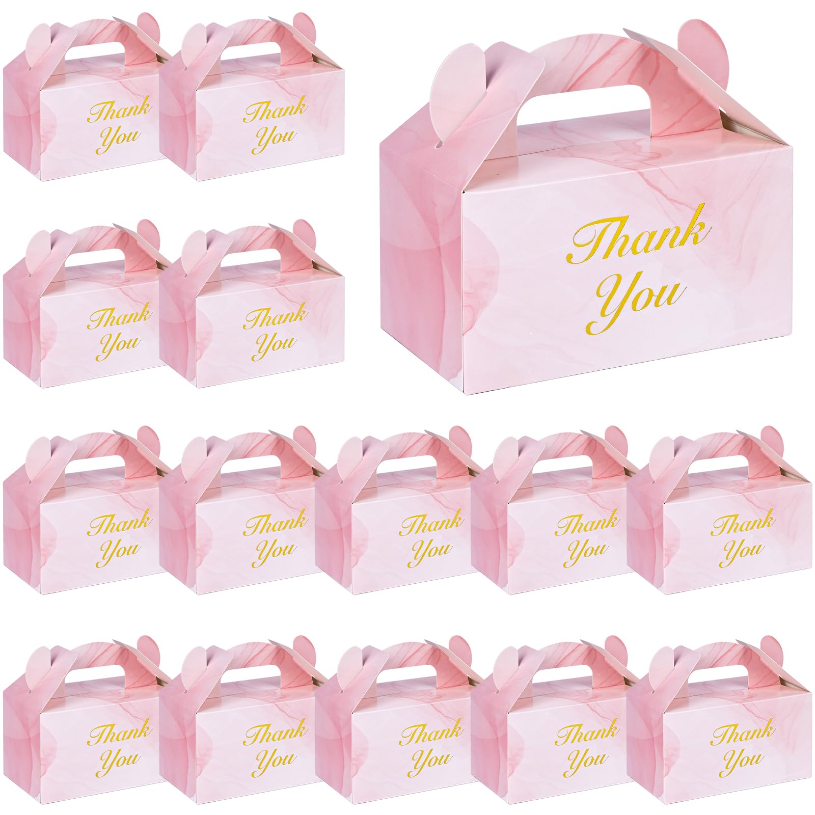 VGOODALL 16PCS Party Favor Boxes, Mini Pink Gable Boxes Marbleized Gift Boxes Thank You Gift Boxes Treat Boxes for Birthday Wedding Party Bridal Shower, 6×3.5×3.4 Inch