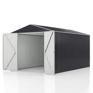 AirWire 8x12 FT Outdoor Storage Shed, Garden Shed with Updated Frame Structure and Lockable Doors, Metal Tool Sheds for Backyard Garden Patio Lawn, Grey