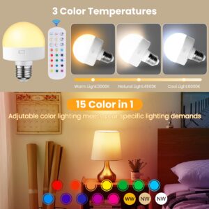 gernehop Rechargeable Light Bulbs with Remote Control, Battery Operated Light Bulb for Sconce and Lamp, 3 Color Temperature Dimmable E26 Wireless Detachable LED Charging Bulb,2 Pack