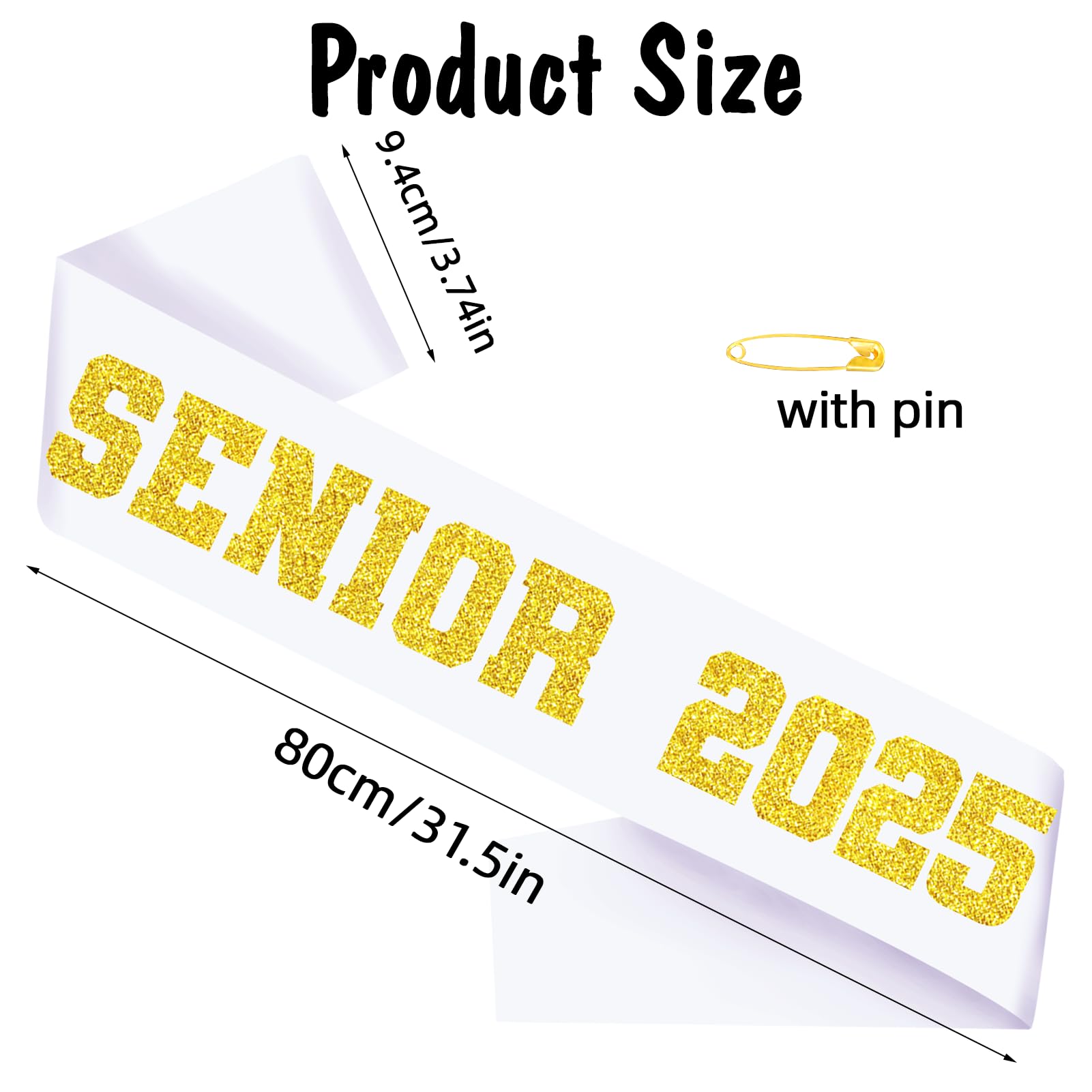 Generic 8 Pcs White Senior 2025 Sashes with Gold Glitter Letters - Graduation Celebration sash, Senior Sashes Class of 2025, Senior Cheer Sash, Class Competition Sashes, Graduation Party Supplies