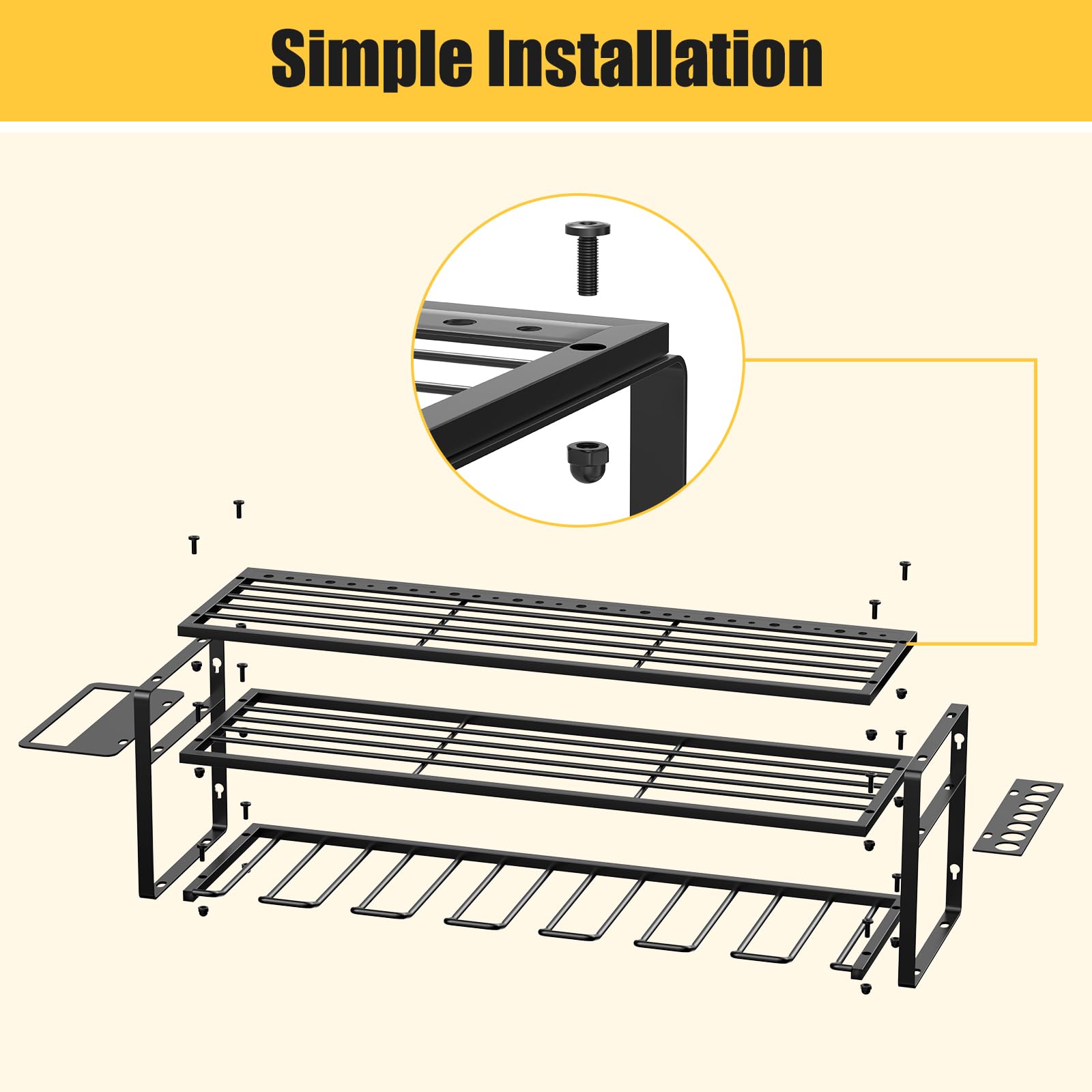 Xverycan Power Tool Organizer for Tool Storage, Wall Mounted Drill Holder, Tool Holder & Storage Rack for Garage Organizer, 3 Layer Heavy Duty Metal Tool Shelf with 7 Battery Holder Rack