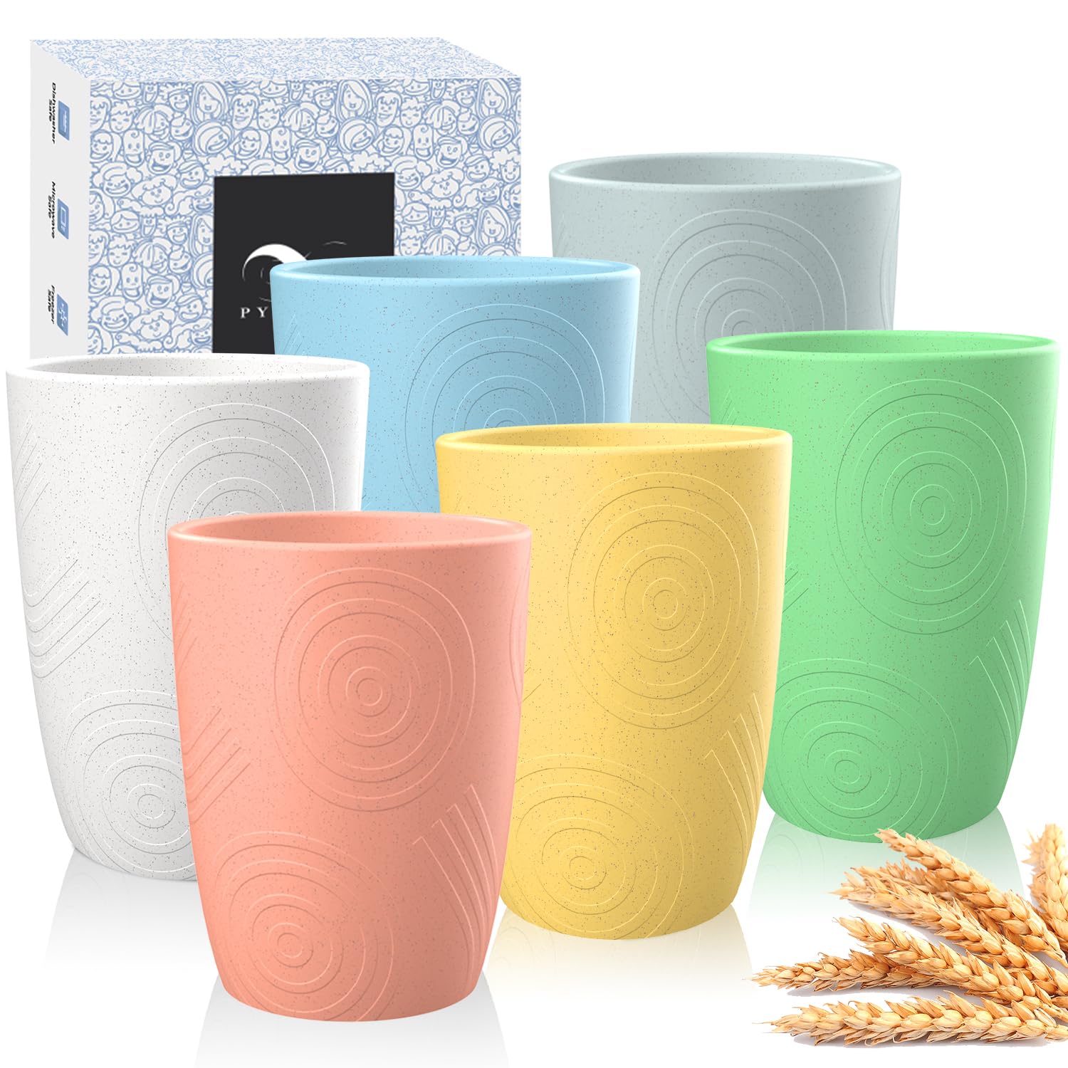 PYRMONT Wheat Straw Cups 16 OZ Alternative to Plastic Cups Set of 6,Plastic Cups Reusable Tumblers Cups Kids Cups Dishwasher Safe,Unbreakable Drinking Cups,Plastic Drinking Cups for Kitchen,Camping