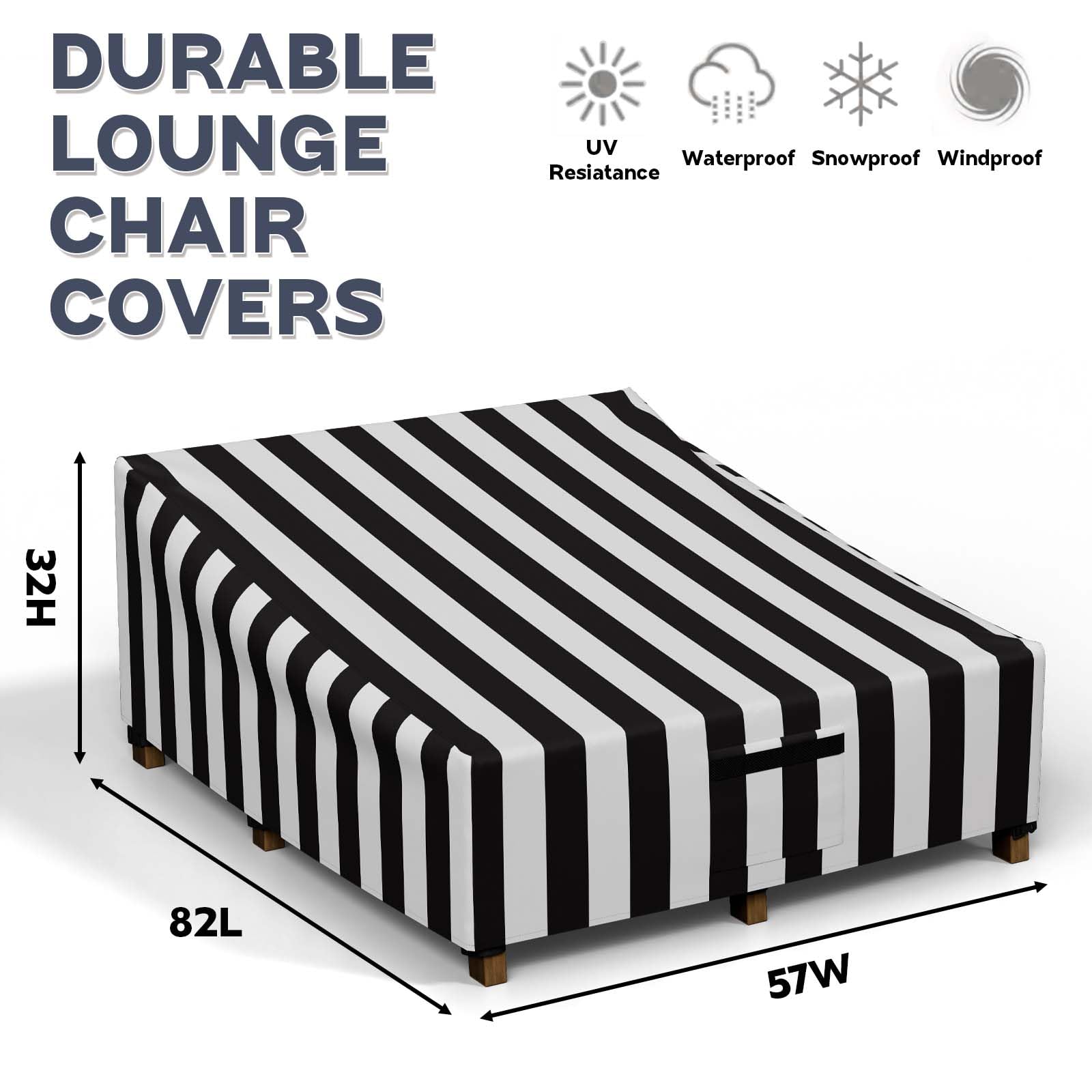 Hptmus Outdoor Double Wide Chaise Lounge Covers - Patio Chaise Lounge Covers Heavy Duty Waterproof Outdoor Patio Furniture Covers Lounge Chair Covers, 82"L x 57"W x 32"H(Black&White Stripe)