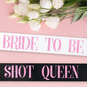 Generic 10 Pcs Bachelorette Party Sashes set - White Bride to Be Sash and Black Bridesmaid Sashes for Bachelorette Party Bridal Shower and Hen Party Decorations Favors (Glitter Hot Pink Letters)