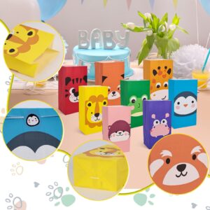 VGOODALL 54PCS Party Favor Bags, Animal Goodie Bags Paper Gift Bags with Stickers Treat Bags Return Gift Bags for Kids Birthday Party Supplies 4.7" x 3.1" x 8.7"