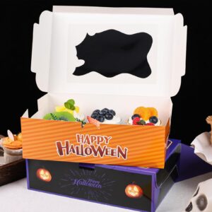 VGOODALL 6 Count Halloween Cupcake Boxes, 8 Sets Halloween Treat Boxes Cupcake Containers with Window for Birthday Holiday Bakery Supplies Halloween Party Decorations 9.5"x6.3"x3"