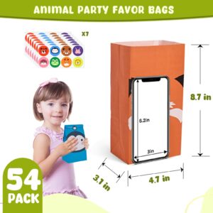 VGOODALL 54PCS Party Favor Bags, Animal Goodie Bags Paper Gift Bags with Stickers Treat Bags Return Gift Bags for Kids Birthday Party Supplies 4.7" x 3.1" x 8.7"