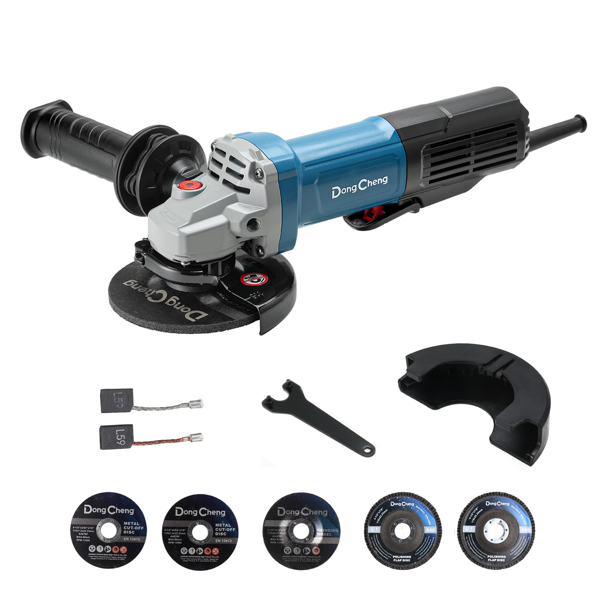 DongCheng 9.2 Amp Power Angle Grinders, 4-1/2 in., 11800RPM, Tool-Free Guard, Electric Metal Grinder Tool, Small Corded Angle Grinder, Paddle Switch, Shockproof Handle for Cutting, Grinding, Polishing