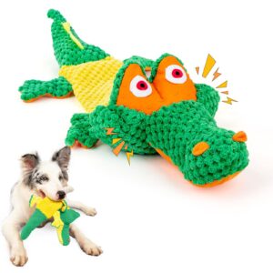 keittpeet crocodile squeaky plush dog toys, interactive dog toys with soft fabric, puppy toys to keep them busy, dog chew toys for small, medium, and large dogs - green