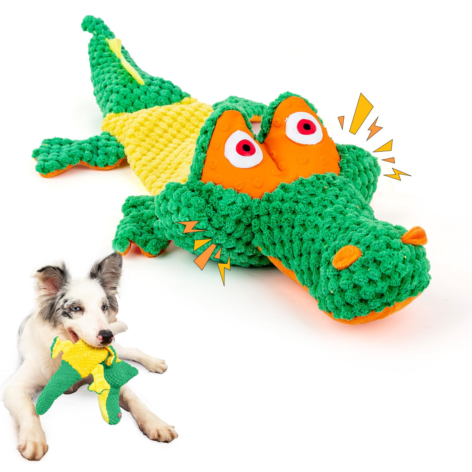 KEITTPEET Crocodile Squeaky Plush Dog Toys, Interactive Dog Toys with Soft Fabric, Puppy Toys to Keep Them Busy, Dog Chew Toys for Small, Medium, and Large Dogs - Green