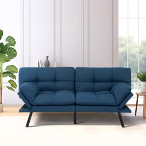 MUUEGM 71" Sofa Bed with Memory Foam,Futon Sofa Bed with Adjust Backrest and Armrest, Couches for Living Room,Studios, Apartments, Dormitories, Offices and Game rooms. Blue Sofa