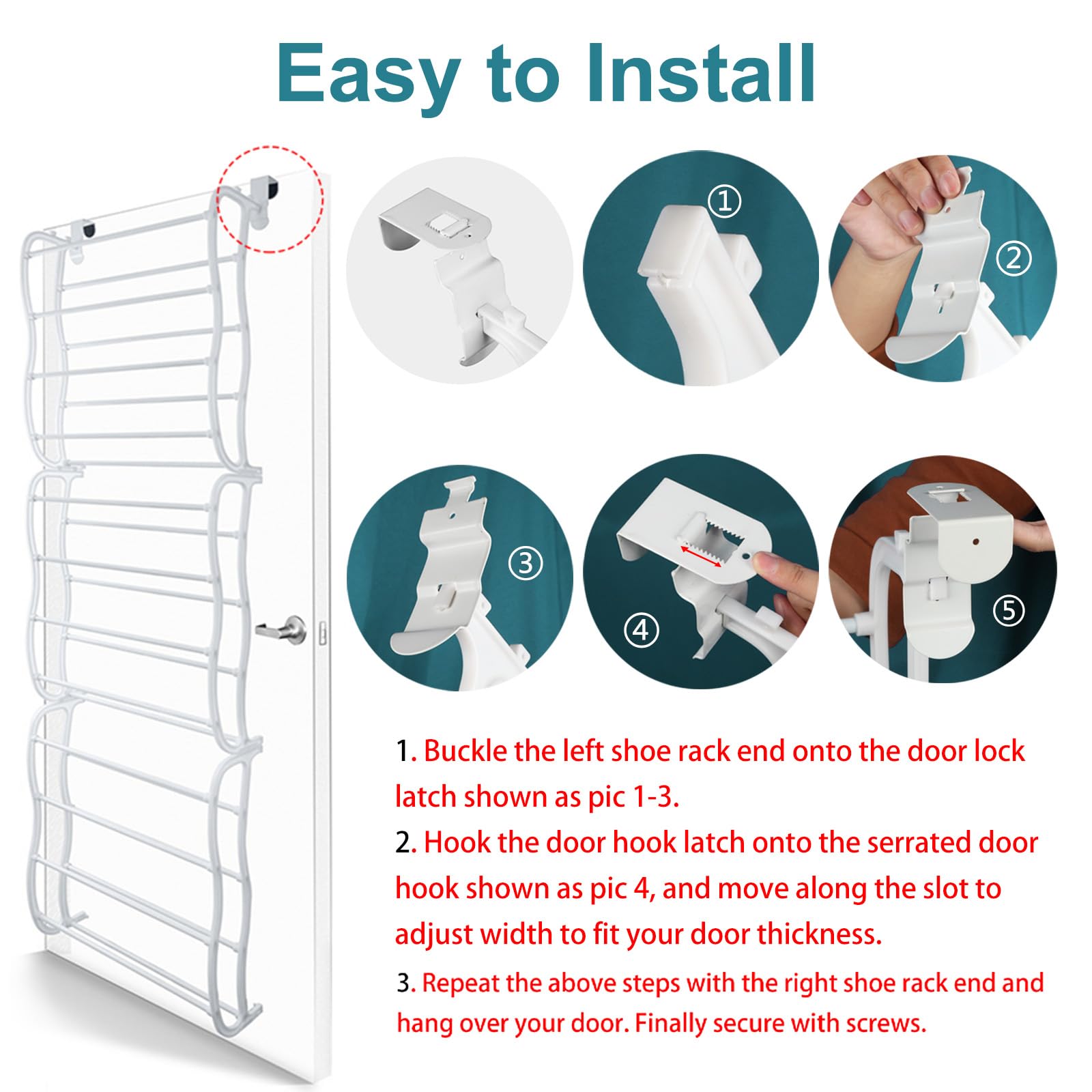 Zorpupoa Over the Door Shoe Rack, 12 Layers 36 Pair Shoes Wall Hanging Shelf Storage Shoe Organizer, Fold-up Non-slip Bars, White