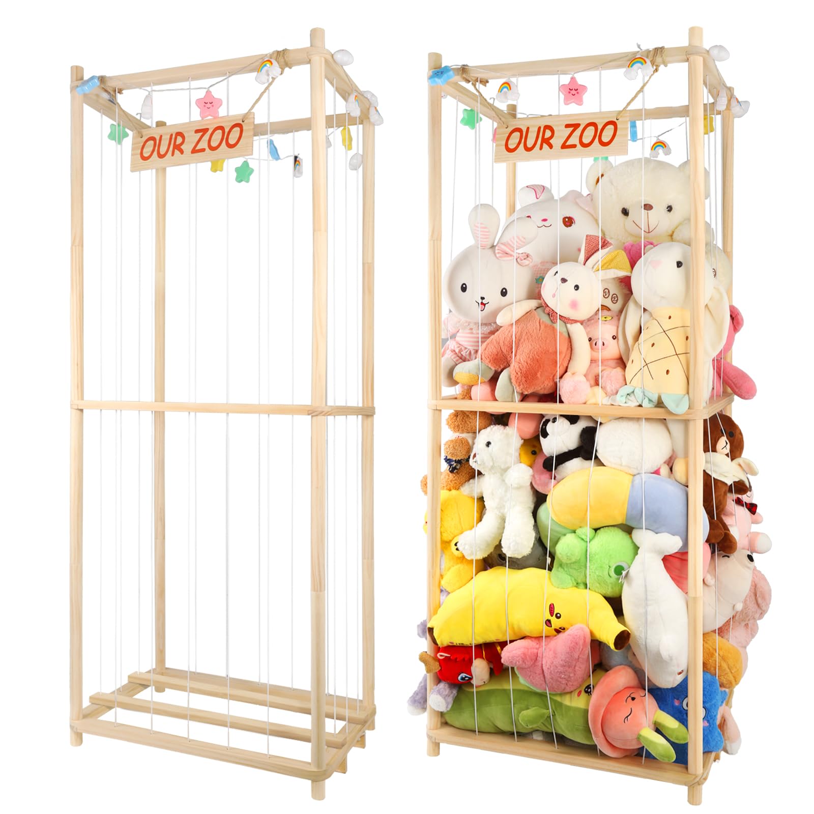 Extra Large Stuffed Animal Storage Wooden Stuff Animal Organizer 63" Stuffed Animal Holder Stuffed Animal Zoo Kids Plush Toys Cage Stuffed Animal Display for Playroom Bedroom Nursery Room Decor Corner