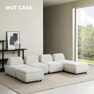 MUT CASA Modular Sectional Sofa, Convertible L Shaped Sectional Sofa Couch with Storage Ottaman, 5 Seat Modular Sofa Couch for Living Room, Beige