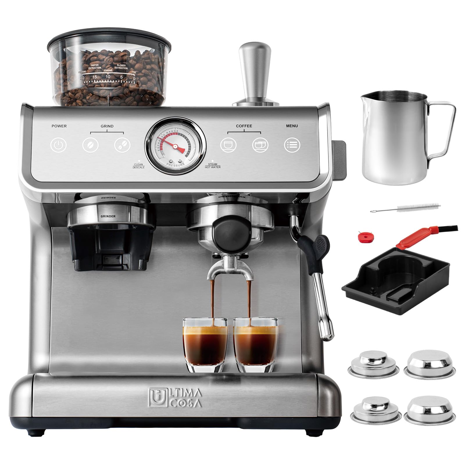 Ultima Cosa Elevate Your Coffee Experience Espresso Machine With Grinder,Barista Espresso Maker with Milk Frother Steam Wand, Removable Water Tank