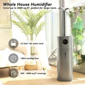 Humidifier Large Room, 4.2Gal/16L Humidifiers for Home 2000 sq ft, Humidifiers for Bedroom with Essential Oil Diffuser&Extended Tube, Top Fill Cool Mist Humidifiers for Plants Baby Kids Adults